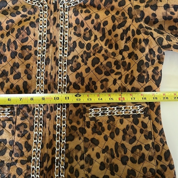 Animal Print Quilted Genuine Leather Jacket with Woven Chain Trim - Picture 12 of 15